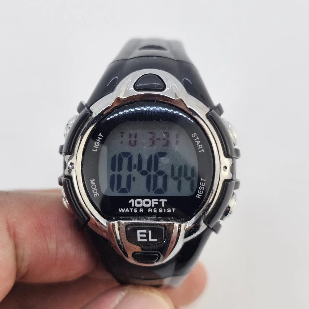Sport Digital Women Watch 37MM DayDate Black‎ Plastic Bands Up to 6.5
